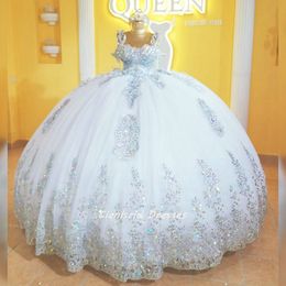 Sparkly Spaghetti Straps Ball Gown Quinceanera Dresses Sleeveless Sequined Appliques Crystal lace-up Sweet 16 Vestidos De 15 Anos