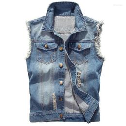 Men's Vests Denim Sleeveless Jacket Men Fashion Ripped Cotton Jean Gilet Casual Jeans Waistcoat Cowboy Hip Hop Streetwear ClothingMen's Phin