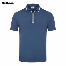 High Quality Polo Shirt Summer Short Sleeve Zipper Men's Shirt Polo Nylon/Spandex Solid Casual Shirt Polo Male Tops 220408