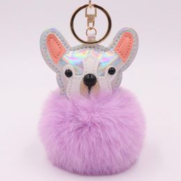 Keychains Creative Puppy Animal Fake 8cm Fur Ball Colorful Key Chain Pompom Rings Girl Women Bag Jewelry Enek22