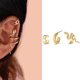 Clip-on & Screw Back 3Pcs/set Trendy Punk Gold Colour Creative Simple Cool Snake Clip Earrings For Women Fashion No Piercing Adjustable Earin