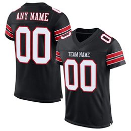 Custom Black White-Red Mesh Authentic Football Jersey