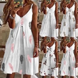 Casual Dresses Women Slip Dress Summer V Neck Sleeveless Feather Pineapple Hearted Floral Print Loose Party Vestidos S-5XL Oversized MYJ1680