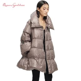 Original design women 90 white duck down changing shape A-shaped collar in the long section down jacket Girl down jacket 201128