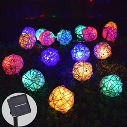 Strings Ousam LED Solar Light String Rattan Ball 6 Meters 30 Lamp Garland Fairy Lights For Christmas Garden DecorationLED