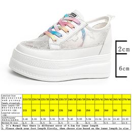 Genuine Leather Air Mesh Women Summer Shoes White Hollow 2022 Summer Breathable Comfy Platform Wedge Heel Sneakers