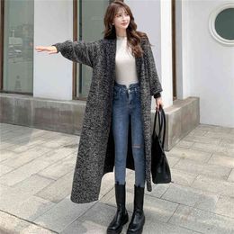JXMYY Winter style Korean style lazy leisure mid-length Woollen sweater thick knitted cardigan cashmere sweater jacket women 210412