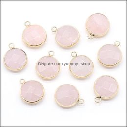 Charms Jewelry Findings Components Faceted Gemse Golden Plated Natural Stone Chakra Reiki Healing Pink Crystal Pendan Dhg2Y