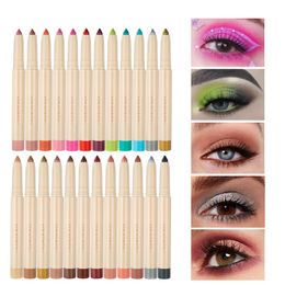 HANDAIYAN 12 Colours Eye Shadow Stick Set Lasting Easy Wear Double Ended Matte Glitter Eyeshadow Pencil with Sharpener