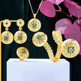 Bangle Charms 4PCS Bracelet Ring Necklace Earring Set For Women Wedding Bridal Zircon African//Dubai Jewelry SetBangle BangleBangle Inte22