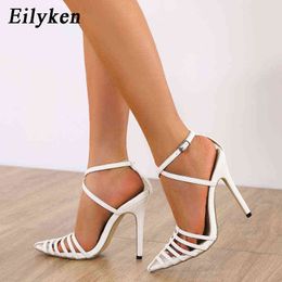 Nxy Sandals Black White Women Sexy High Heel Narrow Band Dress Roman Buckle Strap Party Ladies Summer Shoes Size 35-42