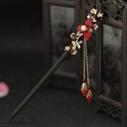 Hair Clips & Barrettes Luxury Handmade Wooden Sticks Chinese Style Flower Tassel Hairpins Clip Headwear Female Bridal Wedding Jewellery Access