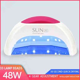 Nxy Lampara Sun2c 48w 33leds Uv Nail Dryer Is Suitable for Uvled Gel Infrared Sensor with Rose Silicone Pad Salon Used. 220624