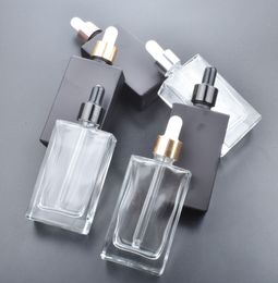 50ml Empty Clear Square Glass Bottles Eye Dropper Aromatherapy Perfume 1oz Frost black Glass Vials