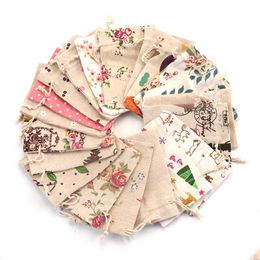 muslin cotton bags wholesale UK - 100pcs lot Multi Designs Cotton Bags 10x14cm Linen Drawstring Gift Bag Muslin Cosmetics Gifts Jewelry Packaging Bags & Pouches183d