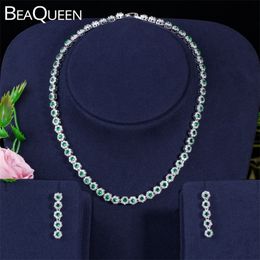 BeaQueen Elegant Green Crystal and CZ Stone Costume Earrings Necklace Jewellery Sets for Women Wedding Party Accessories JS110 220726