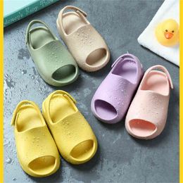 Fashion Summer Kids Slippers And Sandals Boys And Girls Solid Color Fish Mouth Soft-sole Children's Beach Shoes SO075 G220523
