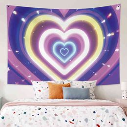 Psychedelic Love Clouds Colourful Tapestry Bohemian Bedroom Decor Aesthetic Wall Rugs Kawaii Accessories Room Art J220804