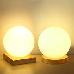 Table Lamps Wooden Base White Glass Ball LED Desk Lamp For Bedroom Bedside Children Reading Simple Home Decor LightTable