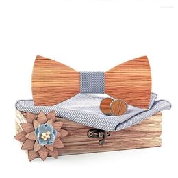 Bow Ties Sitonjwly 3D Mens Wooden Tie Handkerchief Cufflinks Brooches Set Classic Solid Wood Bowtie Suit Wedding Gravata CravateBow Emel22