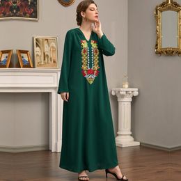 Ethnic Clothing Wepbel Arab Women Abaya Muslim Dress Green Exquisite Floral Embroidered Hooded Djellaba Turkey Kaftan Islamic