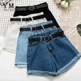 YuooMuoo All Match Sashes Casual Women Denim Shorts Crimping High Waist Slim Summer Jeans Feminino Chic Ladies Bottom 220629