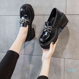 spring leather Lefu shoes women's thick soled casual Korean buckle one foot short boots female student shoes