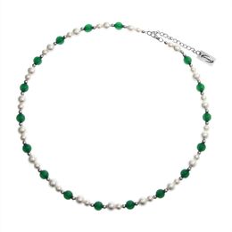 2022ss Original Hip-Hop Necklace Stitching Contrast Color Green Beaded Pearl Necklace Men's Light Luxury Niche Fashion All-Match Jewelry