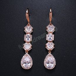 Shiny Water Drop CZ Leaf Hook Dangle Earrings For Women Unusual Souvenir Anniversary Romantic Wedding Bridal Jewelry