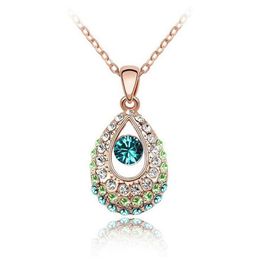 Pendant Necklaces Angel Crystal Tear Drop Necklace Hollow-Out Coloured CZ Droplet Gifts For Women's NecklacesPendant PendantPendant