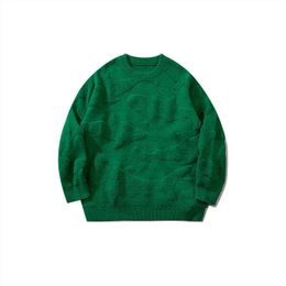 2021 Korean Fashion Stylish Vintage Green Men Knitted Sweater Oversize Solid Casual Women Pullover Lounge Wear Sueter Masculino T220730