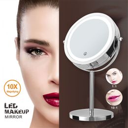 7in Led Makeup 10X Magnifying Cosmetic Mirror with Light Touch Dimmer Switch Make up Double Side Desktop Vanity Droppship 220509