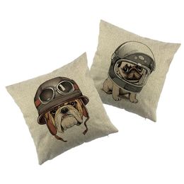 Cushion/Decorative Pillow Cute Dog Pattern Printed Linen Cushion Covers 45 Green Pink Doggy With Headphone For Home Sofa Chair Decorative Pi