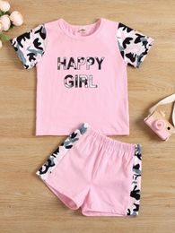 Toddler Girls Letter And Camo Print Tee & Shorts SHE