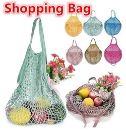Cotton Mesh Net String Shopping Bag Reusable Foldable Fruit Storage Handbag Totes Women Shopping Mesh Net Grocery Tote Bag Fast Delivery