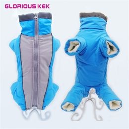 BoyGirl Dog Overalls Winter Warm Waterproof Dog Down Jacket Reflective Jumpsuit for Small Dogs Zippered Pet Clothes Snowsuit 201102