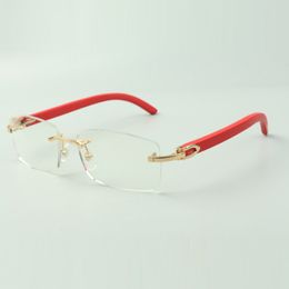 New Plain glasses frame 3524012 with red wooden legs and 56mm lenses for unisex Best quality