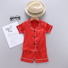 Pigiama per bambini Set Completo estivo per neonato Abbigliamento per bambini Bambino Ragazzi Ragazze Lce Raso di seta Stampa di cartoni animati Top Pantaloni 2 pezzi Abbigliamento per la casa