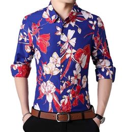 Mens Beach Hawaiian Shirt Autumn Long Sleeve Shirt Men Clothing Casual Cotton Button Down Floral Shirts 5XL 6XL 7XL 210412