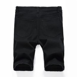 Jeans masculinos denim shorts homens verão estiramento fino ajuste curto mens designer algodão casual angustiado preto jean joelho length280w