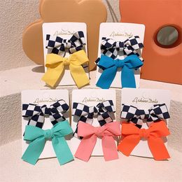 2022 New Korean Children's Hairpins Sweet Girl Fashion Black and White Fabric Plaid Bow Duckbill Clip Hair Accessories