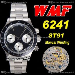 WWF Paul Newman 6241 ST91 Manual Winding Chronograph Mens Watch Circa 1967 Rare Vintage Black Silver Dial OysterSteel Bracelet Timezonewatch Super Edition G7
