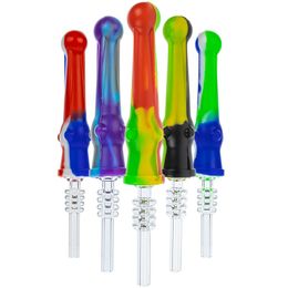 Latest Smoking Colourful Silicone Straw With 14MM Male Quartz Nail Tip Portable Oil Rigs Bong Hookah Handpipes Innovative Design Cigarette Holder DHL Free