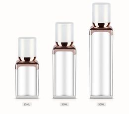 15ml 30ml 50ml Pearl White+rose Gold Square Shape Acrylic Airless Bottle for Lotion Emulsion Liquid Cosmetic Packing