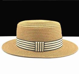 Summer Women Boater Beach Hat Female Casual Panama Hat Lady Brand Classic Bowknot Straw Flat Sun Hat Women Fedora G220301