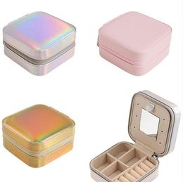 Jewellery Box Small Waterproof Organiser with Mirror Women Girl Makeup Holder Double Layer Travel Jewellery Case Packaging for Earrings Rings Necklace Bracelets