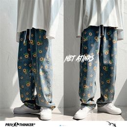Privathinker Men s Daisy Printing Summer Straight Jeans Man 2020 Fashion Hip Hop Jeans Joggers Male Loose Denim Pants Clothing LJ200903