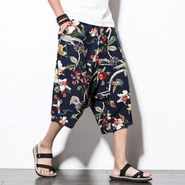 Men's Pants Sinicism Fashion Male Summer Hip Hop Linen Harlan Shorts/Men Elastic Waistline Comfortable Printing Beach Shorts S-5XLMen's