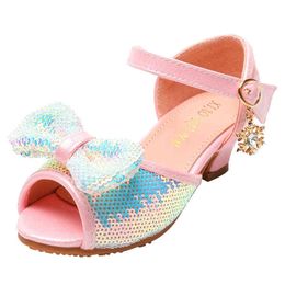 Children princess sandals with bow fashion party shoes kids baby girls fish mouth hollow sandals summer dent performance shoe G220418