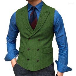 Men's Vests Vest Green Tailored Collar Herringbone Tweed Retro Male Gentleman Business Waistcoat Slim Fit For Wedding Working Stra22